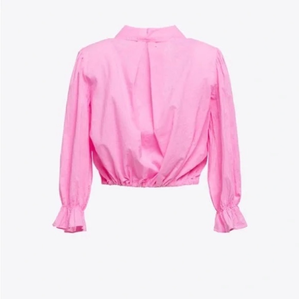 Xirena Elody blouson top ruffle cuffs button front cinch tie waist 3/4 sleeves - Picture 2 of 12